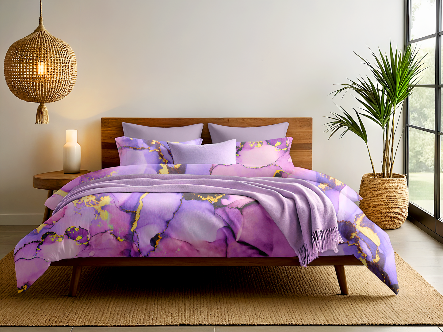 Digitally Printed Bedsheet 300 TC - Pure Cotton Sateen | Amethyst Drift