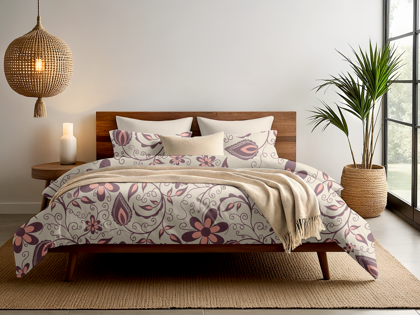 Digitally Printed Bedsheet 300 TC - Pure Cotton Sateen | Crimson Dusk