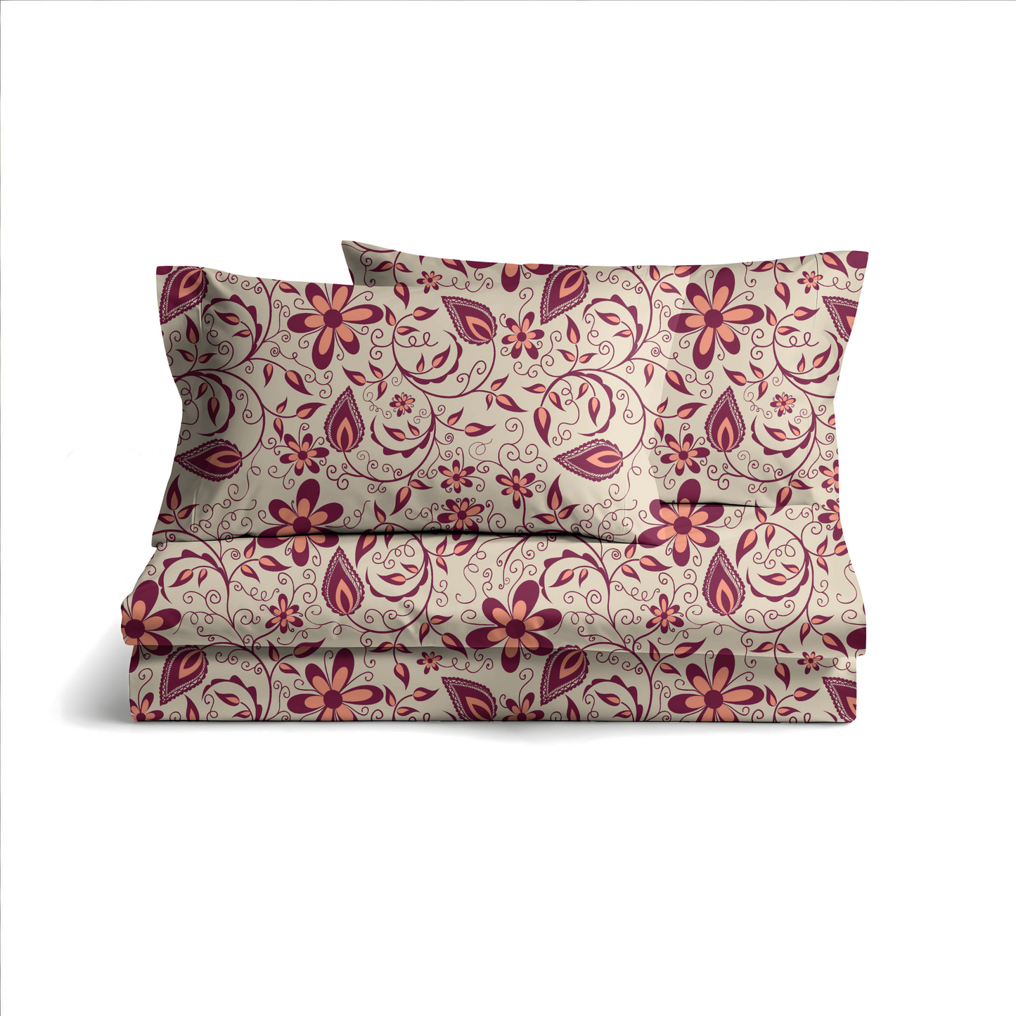 Digitally Printed Bedsheet 300 TC - Pure Cotton Sateen | Crimson Dusk