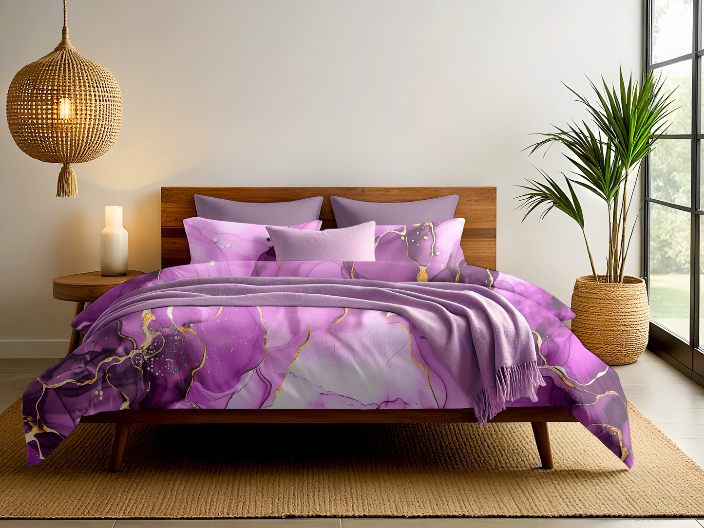Digitally Printed Bedsheet 300 TC - Pure Cotton Sateen | Lavender Quartz