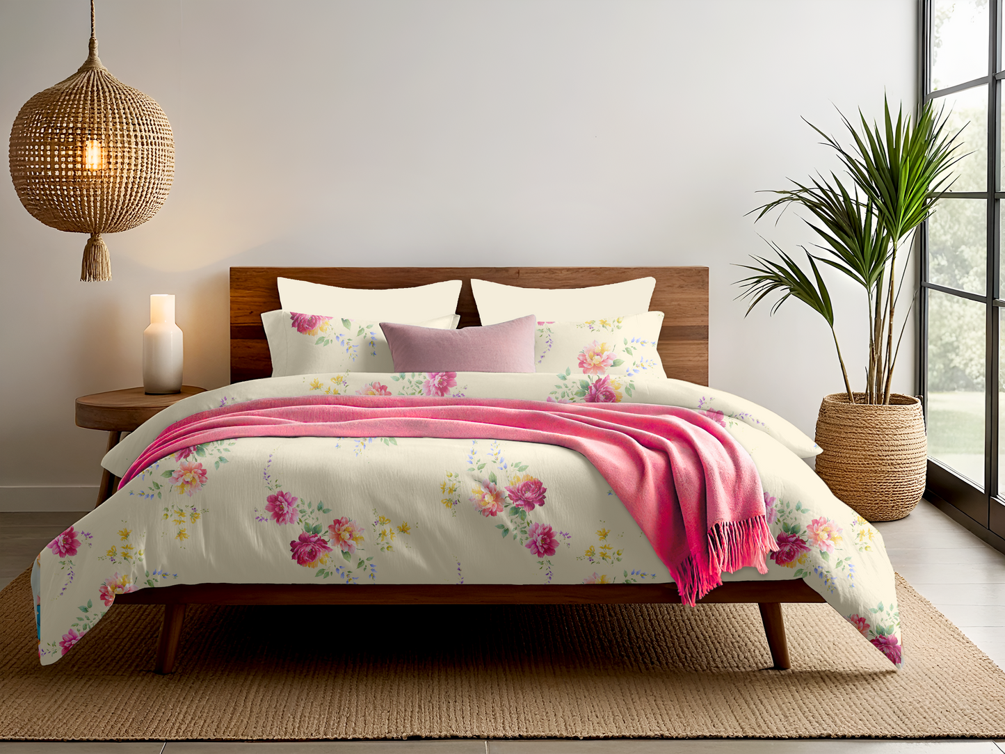 Digitally Printed Bedsheet 300 TC - Pure Cotton Sateen | Blush Meadow