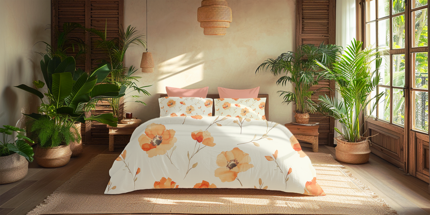 Digitally Printed Bedsheet 300 TC - Pure Cotton Sateen | Golden Poppy