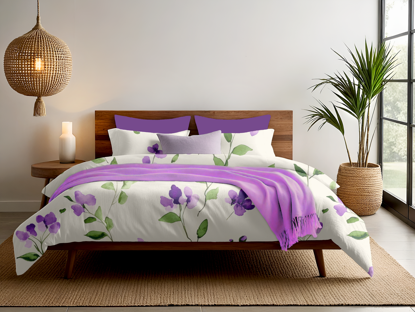 Digitally Printed Bedsheet 300 TC - Pure Cotton Sateen | Violet Whisper