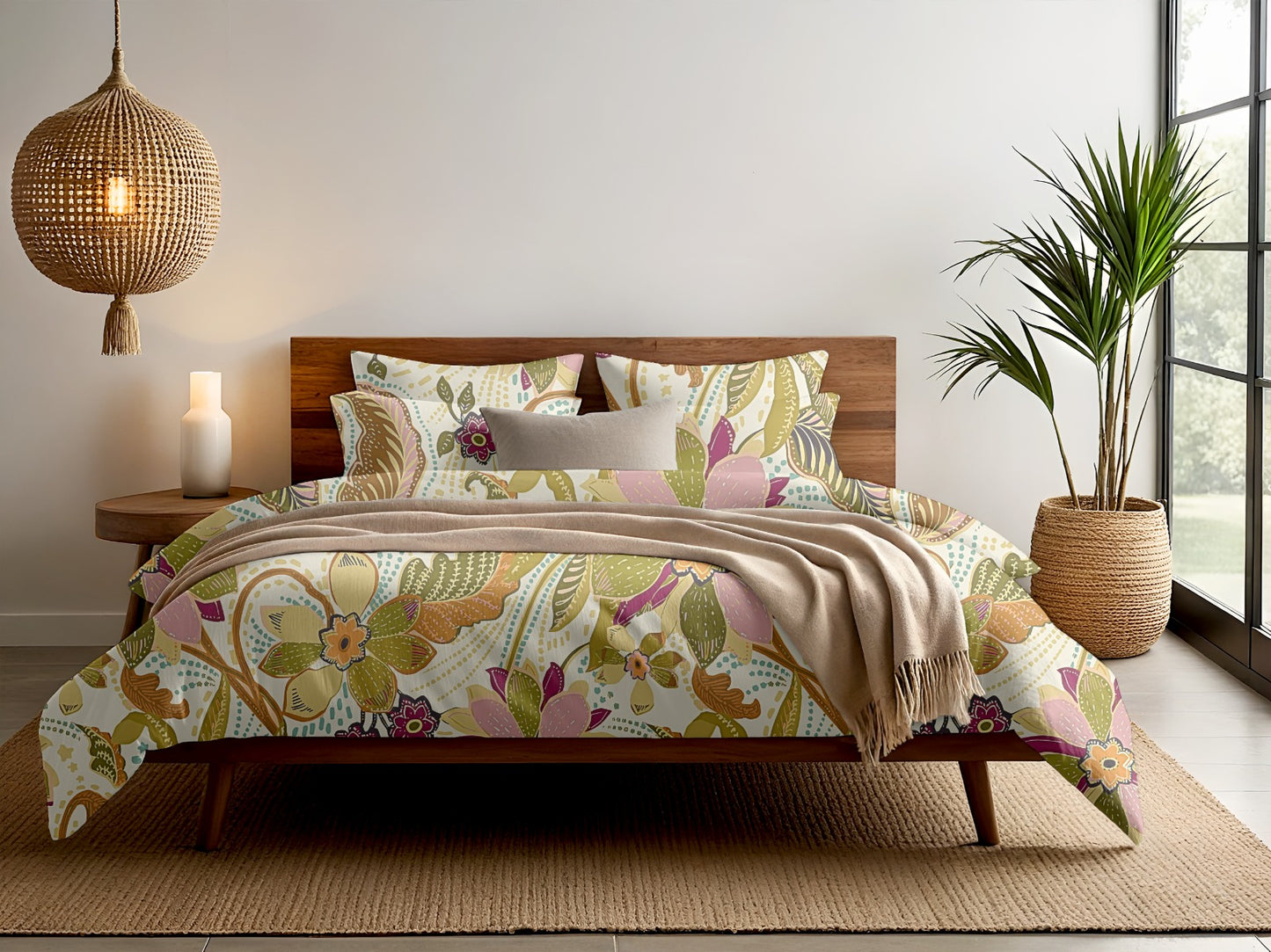Digitally Printed Bedsheet 300 TC - Pure Cotton Sateen | Bohemian Bloom