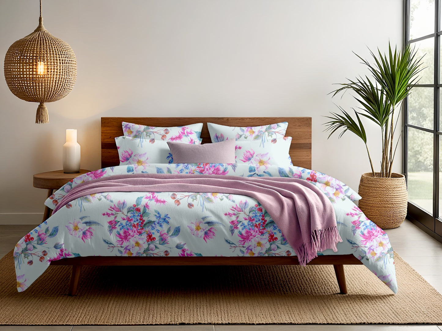 Digitally Printed Bedsheet 300 TC - Pure Cotton Sateen | Cherry Breeze