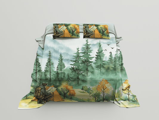 Digitally Printed Bedsheet 300 TC - Pure Cotton Sateen | Into the Pines