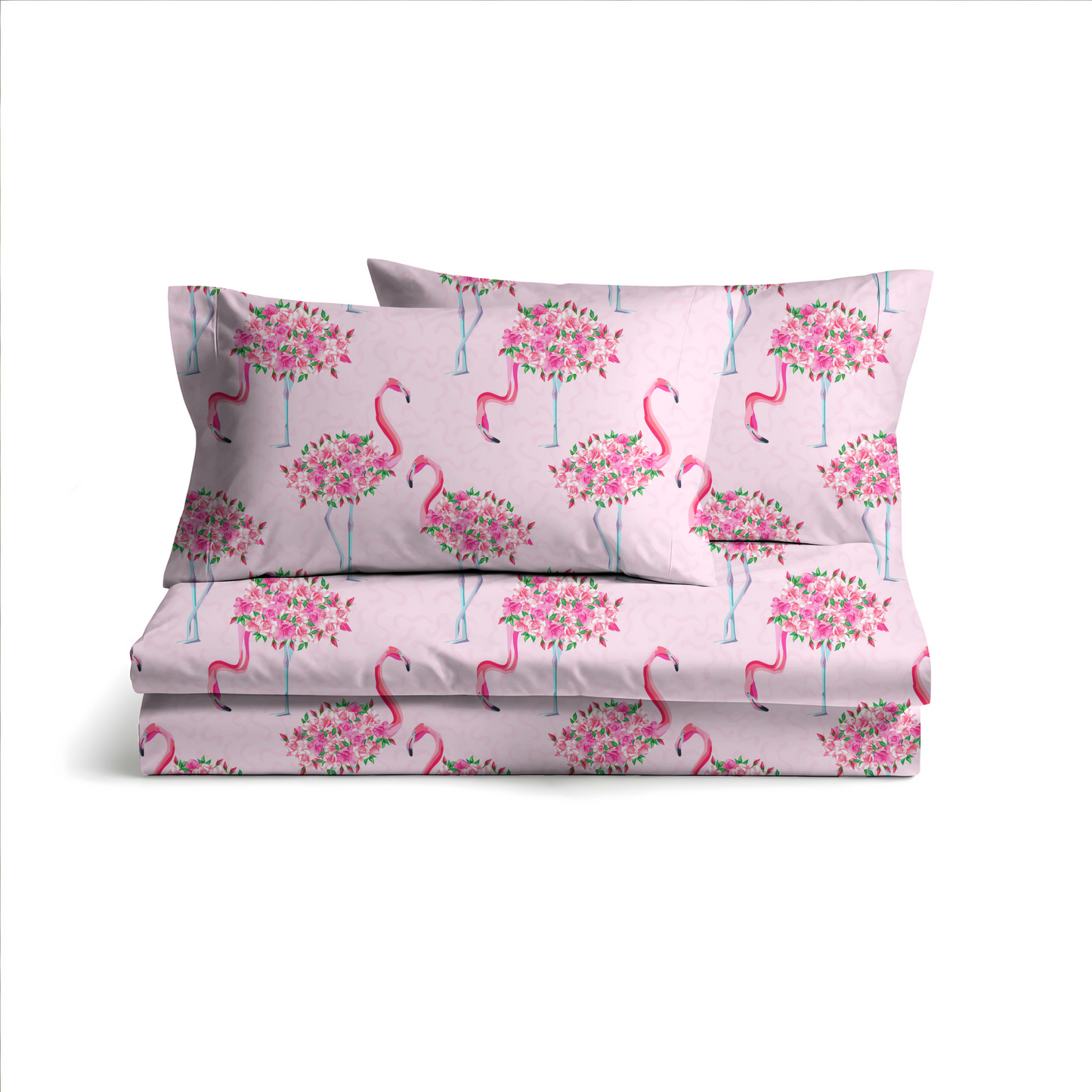 Digitally Printed Bedsheet 300 TC - Pure Cotton Sateen | Flamingo Bloom