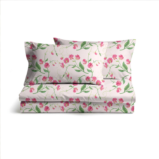 Digitally Printed Bedsheet 300 TC - Pure Cotton Sateen | Rosé Climb