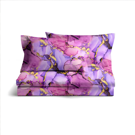 Digitally Printed Bedsheet 300 TC - Pure Cotton Sateen | Amethyst Drift