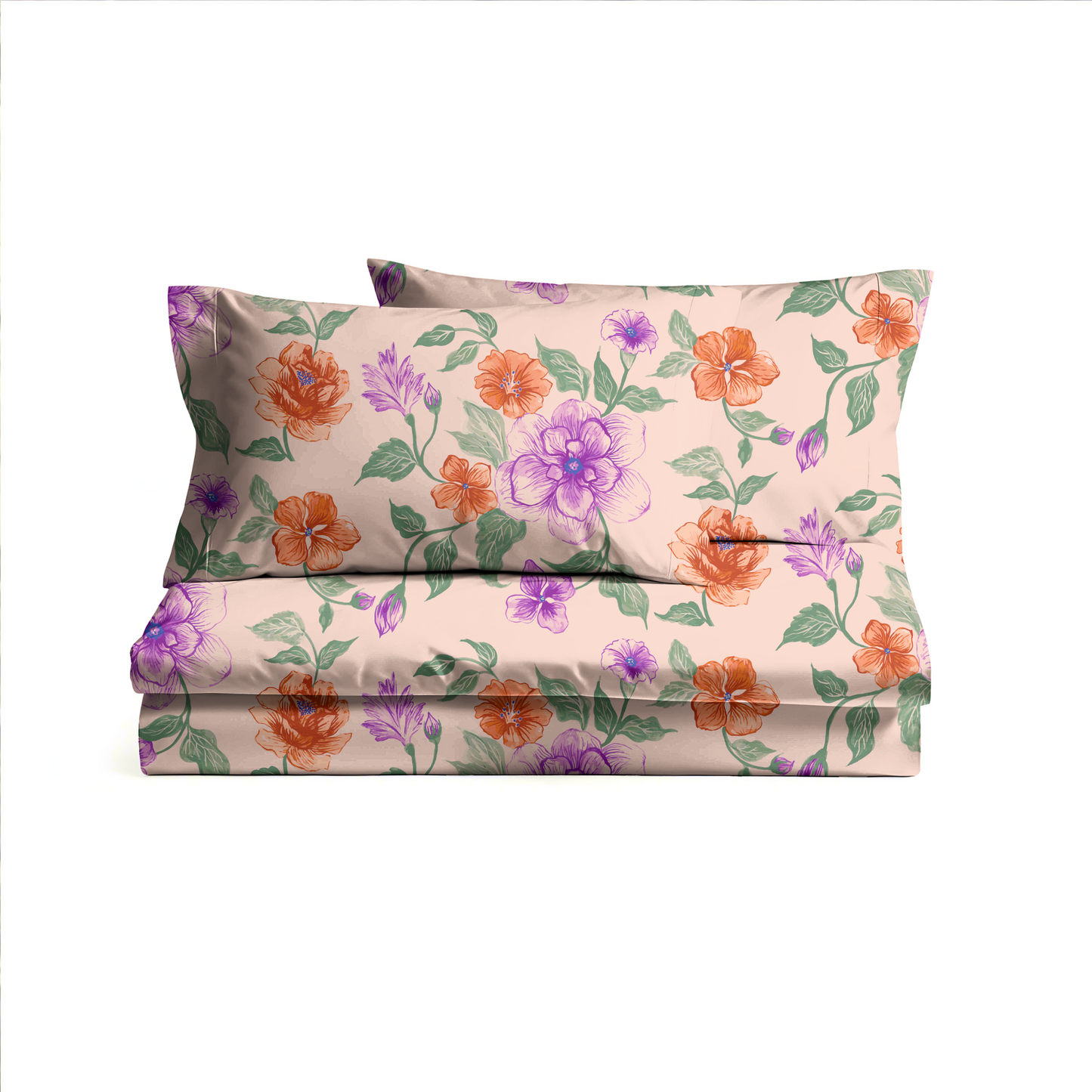 Digitally Printed Bedsheet 300 TC - Pure Cotton Sateen | Blush Reverie