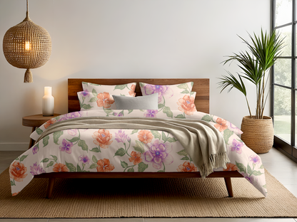 Digitally Printed Bedsheet 300 TC - Pure Cotton Sateen | Blush Reverie