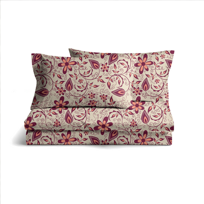 Digitally Printed Bedsheet 300 TC - Pure Cotton Sateen | Crimson Dusk