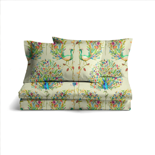 Digitally Printed Bedsheet 300 TC - Pure Cotton Sateen | Song of the Plume
