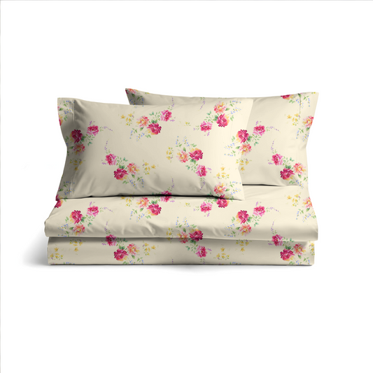 Digitally Printed Bedsheet 300 TC - Pure Cotton Sateen | Blush Meadow