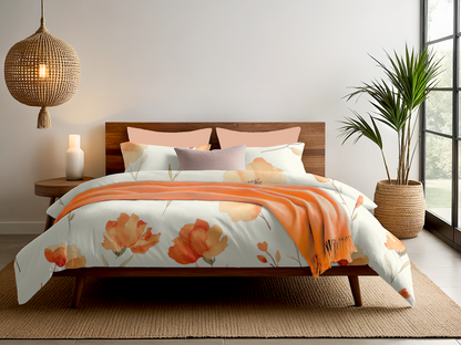 Digitally Printed Bedsheet 300 TC - Pure Cotton Sateen | Golden Poppy