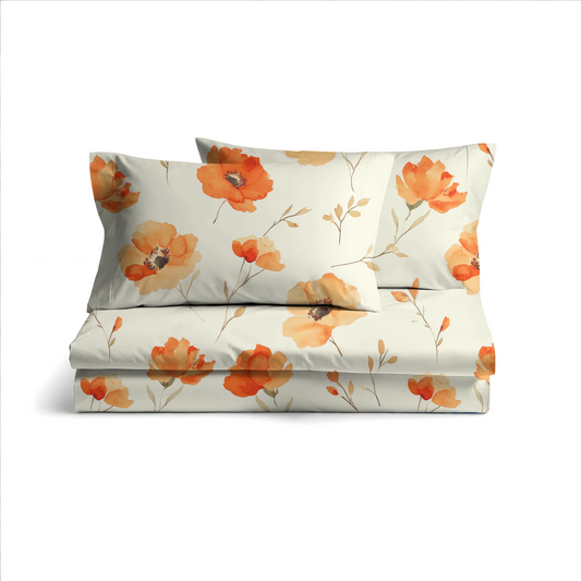 Digitally Printed Bedsheet 300 TC - Pure Cotton Sateen | Golden Poppy