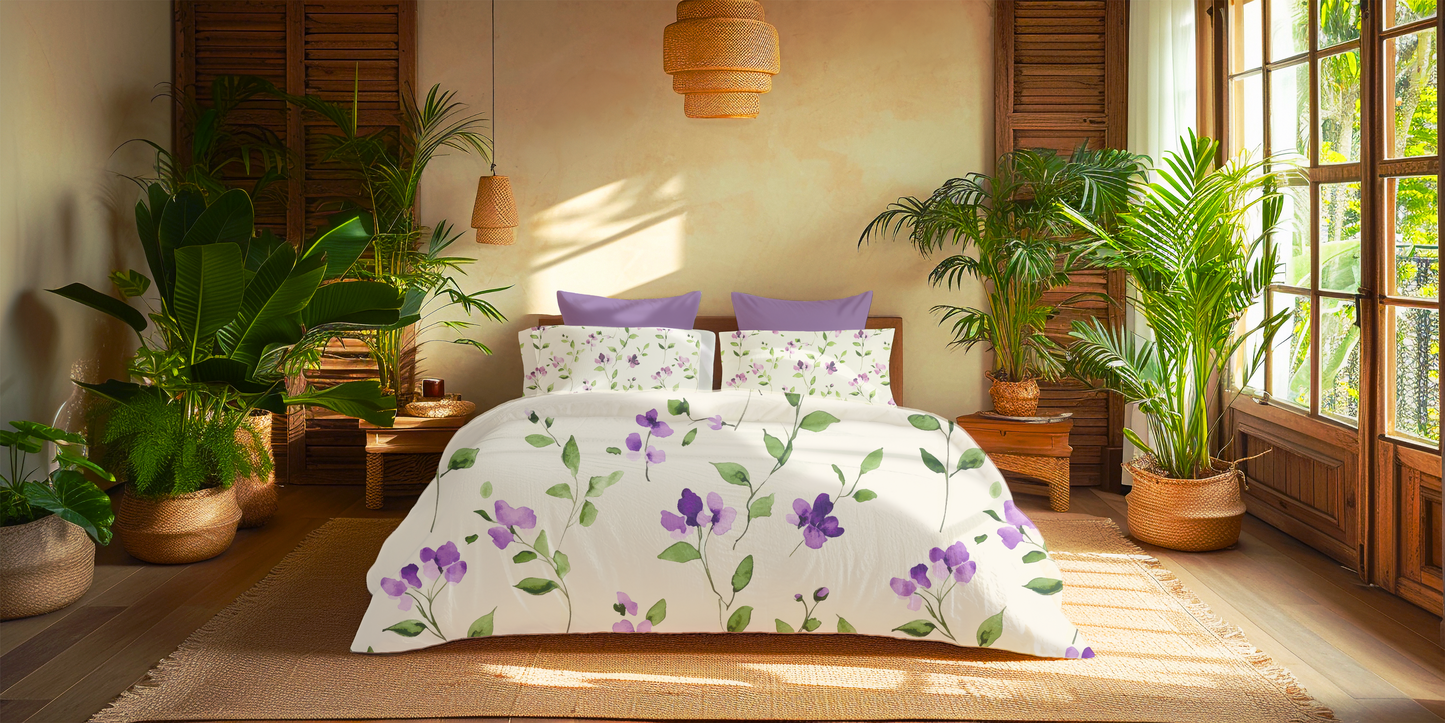 Digitally Printed Bedsheet 300 TC - Pure Cotton Sateen | Violet Whisper
