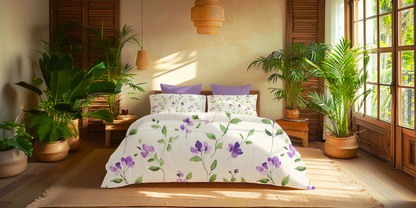 Digitally Printed Bedsheet 300 TC - Pure Cotton Sateen | Violet Whisper