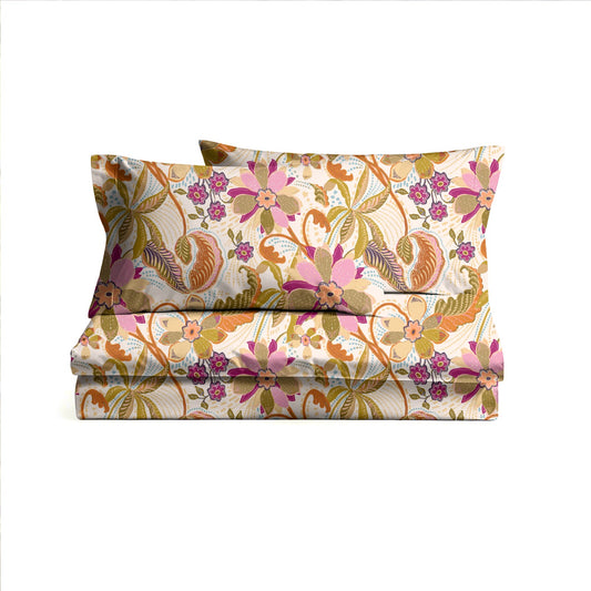 Digitally Printed Bedsheet 300 TC - Pure Cotton Sateen | Bohemian Bloom