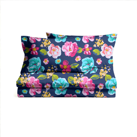 Digitally Printed Bedsheet 300 TC - Pure Cotton Sateen | Midnight Bloom