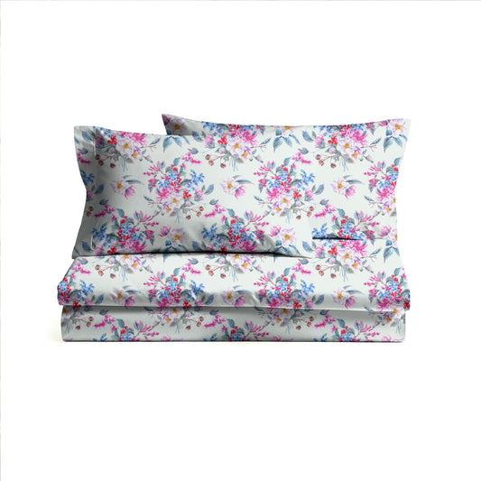 Digitally Printed Bedsheet 300 TC - Pure Cotton Sateen | Cherry Breeze